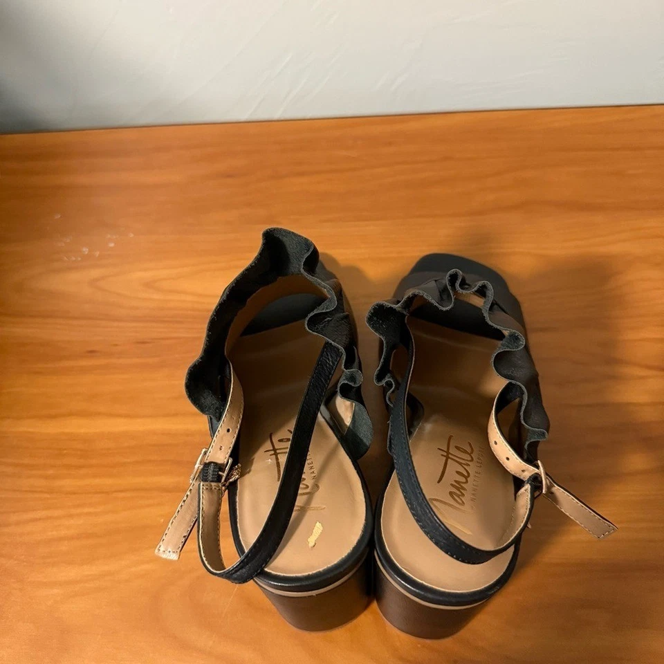 Nanette Lepore Madeline Tacón Bloque Negro Eslinga Peep Toe Puntera Cuadrada Volantes 10 Foto 4 de 4