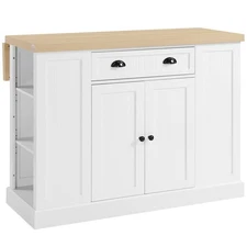 HOMCOM 47" Fluted-Style Wooden Kitchen Island, Kitchen Countertop Storage Cab...