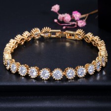 Gold Plated Brilliant Round Cut Cubic Zirconia Tennis Bracelet for Women Wedding