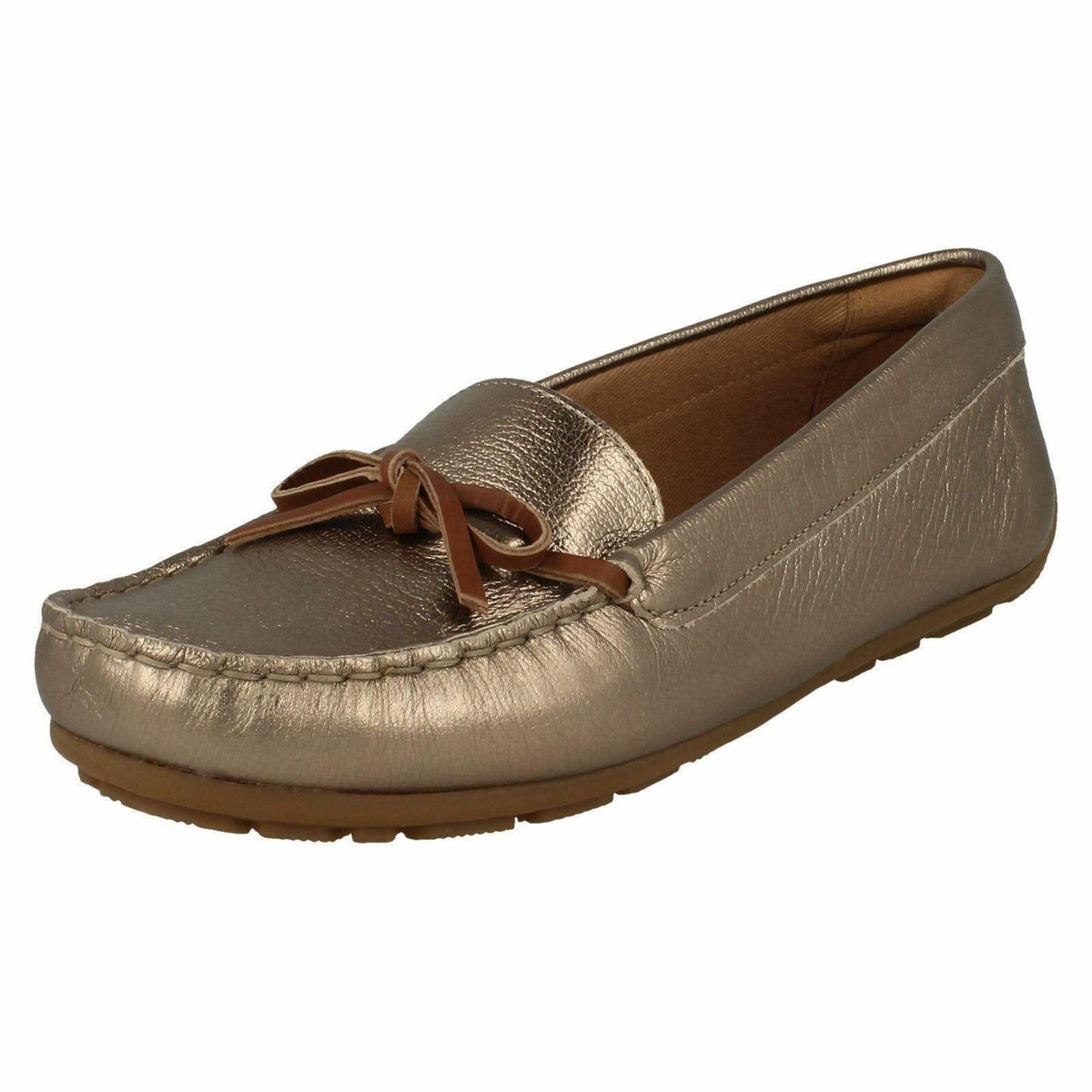 LADIES CLARKS LEATHER FLAT SLIP ON LOAFERS SHOES DAMEO SWING