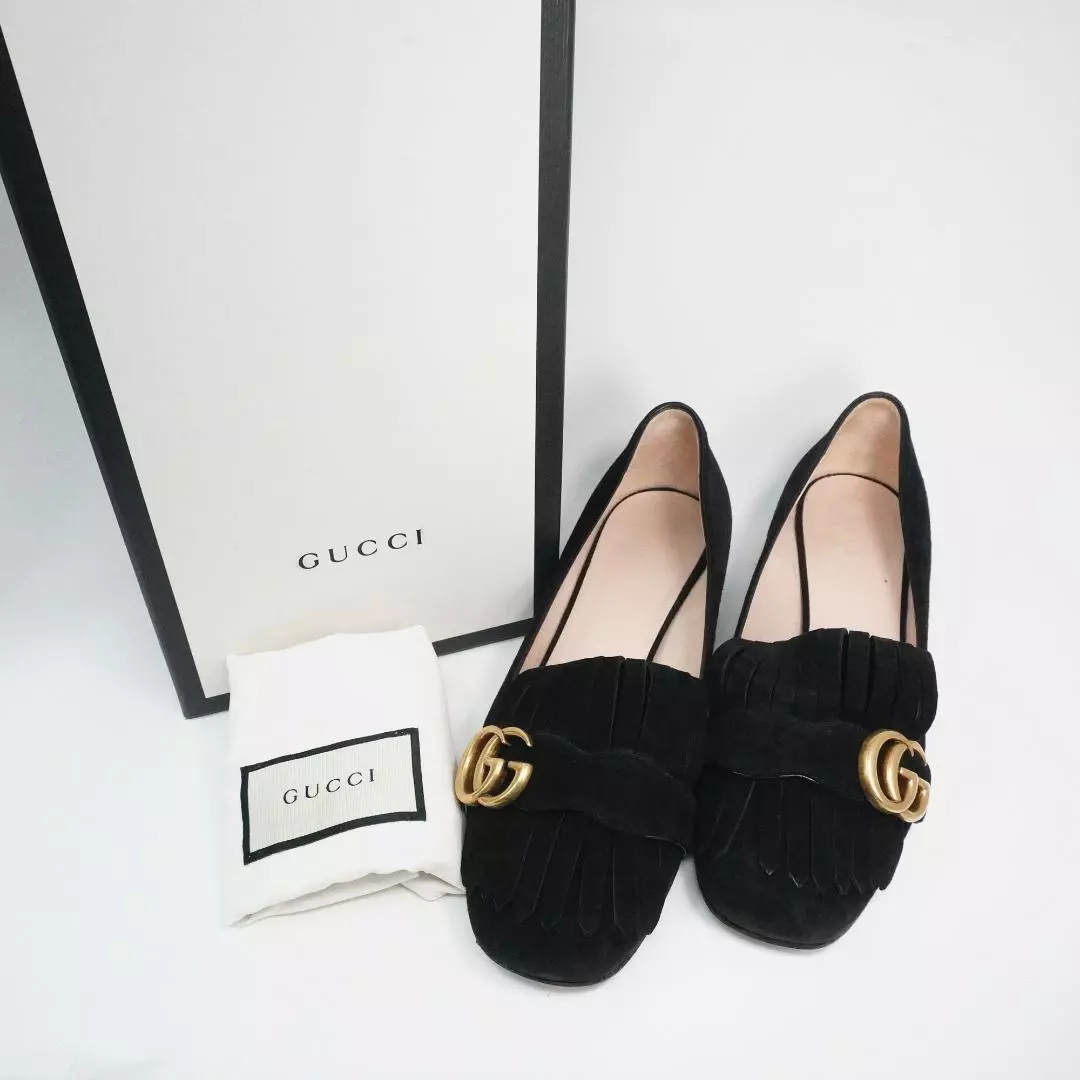 Mocassins à enfiler GUCCI GG Marmont logo pointure 37,5 cuir daim noir emballés