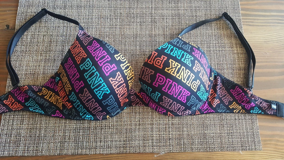 Victoria s Secret PINK Black Rainbow LOGOS Wear Everywhere Push Up
