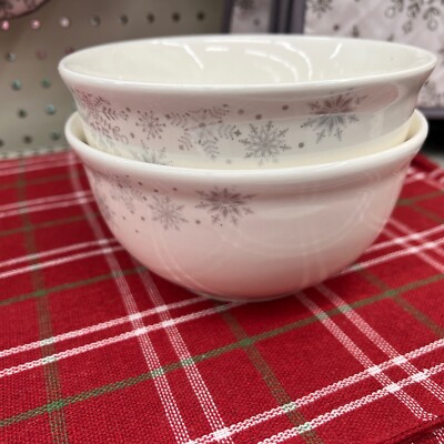 Set of 2- Royal Norfolk White Christmas w/Silver Snow Flakes Cereal/Soup Bowls