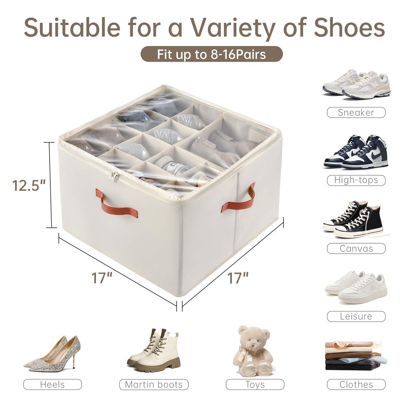 Shoe Organizer for Closet, 2 Pack Foldable Shoe Storage Containers