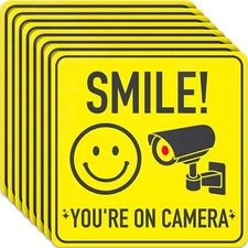 8 Pack Smile You're On Camera Sign Stickers Video Surveillance Sign for Home