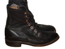Vintage Justin Boots L 620 Roper Lace up 5.5B Black Leather Kiltie Made in USA