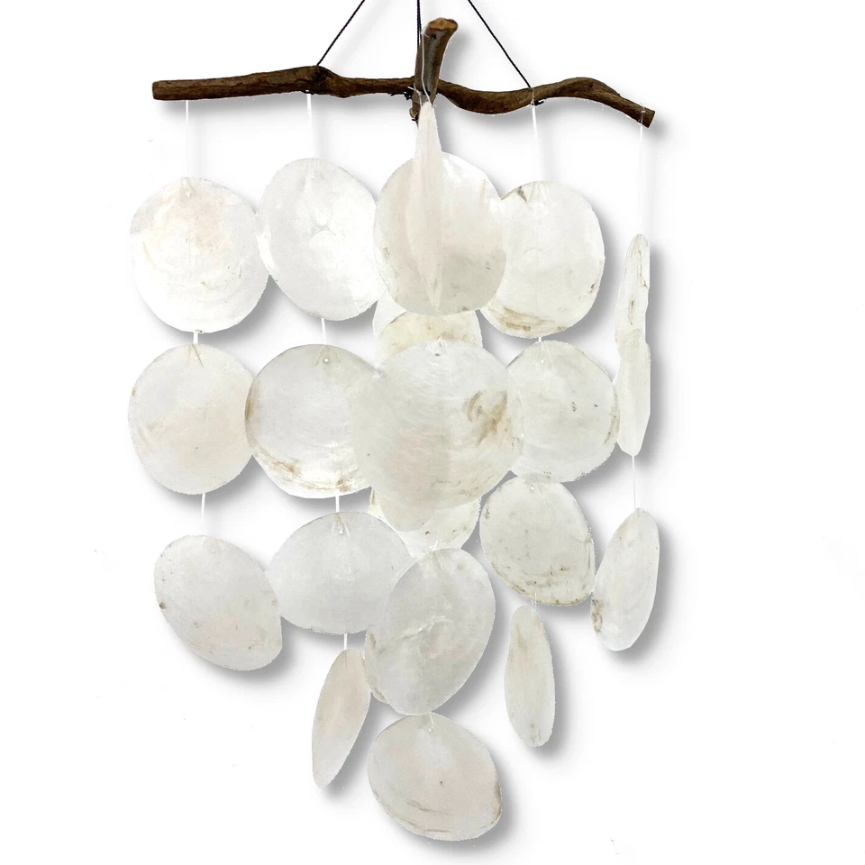 Capiz Shell Windchime -17" Indoor Outdoor Hanging Coastal White Home Décor - Image 3 of 4
