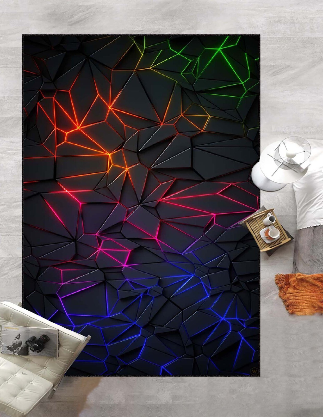 3D Neon Lights Rug, Black Purple Rug, Gaming Room Rug, Sport Rug, Neon ...