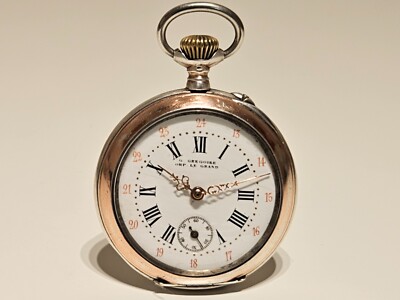 ANTIQUE RARE MEN'S TWO TONE SOLID SILVER 800 OPEN FACE POCKET WATCH''G.GREGOIRE''