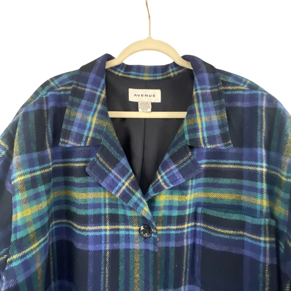 Chaqueta Avenue para mujer mezcla de lana a cuadros con botones delanteros 22/24 azul verde de gran tamaño Foto 3 de 4