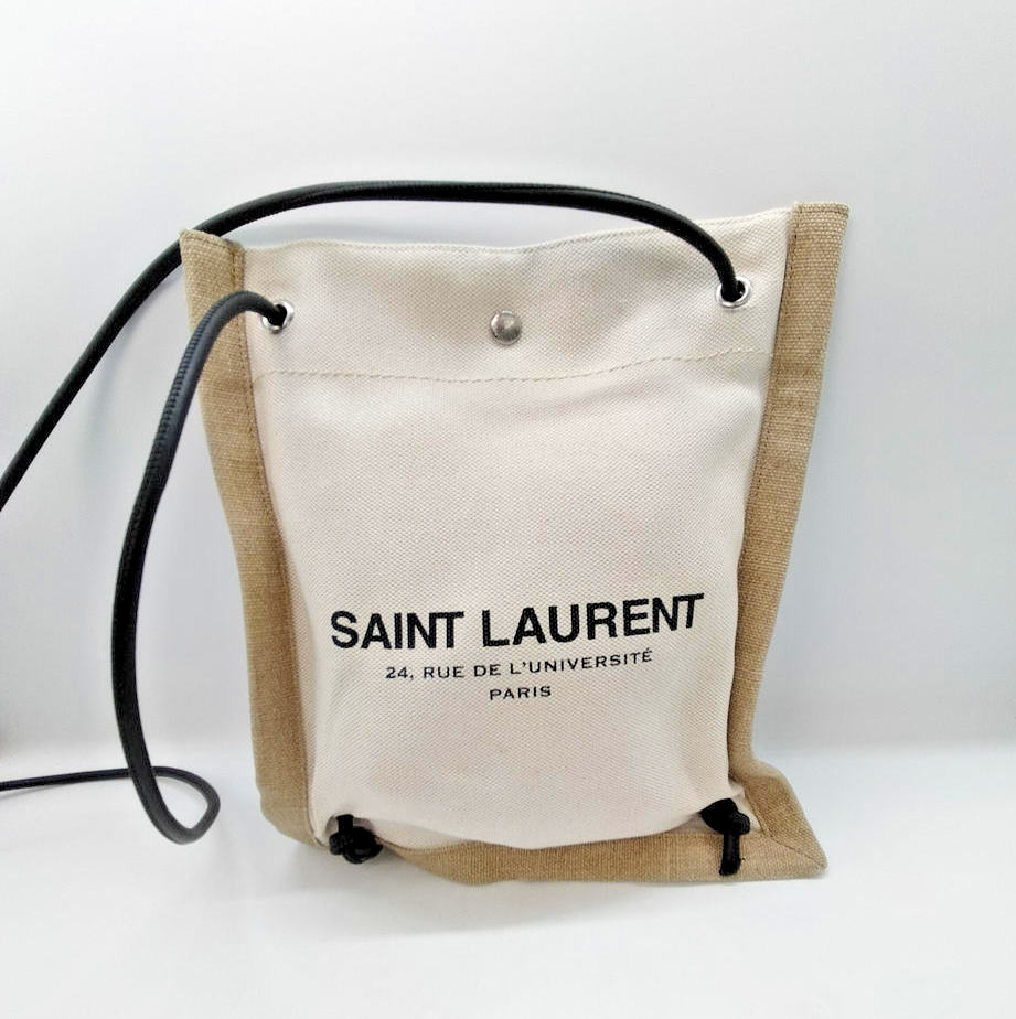Borsa a tracolla Saint Laurent Paris logo tela pelle avorio usata