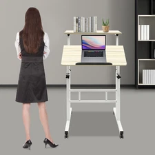 Rolling Desk Laptop Table Home Office Working Drawing Desk Height Adjustable