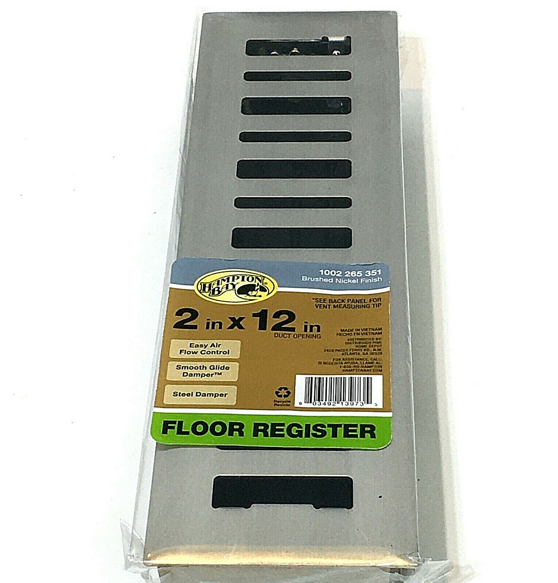 Hampton Bay Floor Register Steel Brushed Nickel 2u0026#034; x 12u0026#034; Heat A/C  Damper Grille | eBay