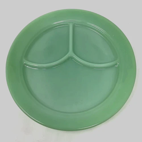 Vintage Green Fire King Jadeite Three Divided Plate Restaurant Oven Ware Jadite