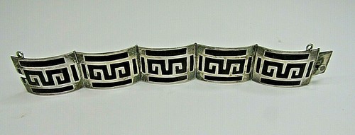 Pulsera Llave Griega Taxco Plata Esterlina De Colección 6.5" Bisagras Mediados de Siglo 9.25 México