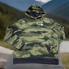 Abercrombie Kids Unisex Hoodie Sz 15/16 Green Camo LOGO Pullover Pocket
