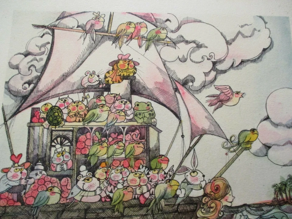 LIBRO DE PINTURA ORIGINAL IRENE FRIEDMAN ILUSTRACIÓN VINTAGE CAPRICHOSO ANIMAL BARCO Foto 3 de 4