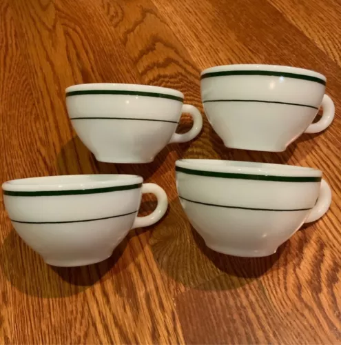 Corning Coffee Tea Cup Green Ban Restaurant Set Lot 4 Milk Glass Vintage #06