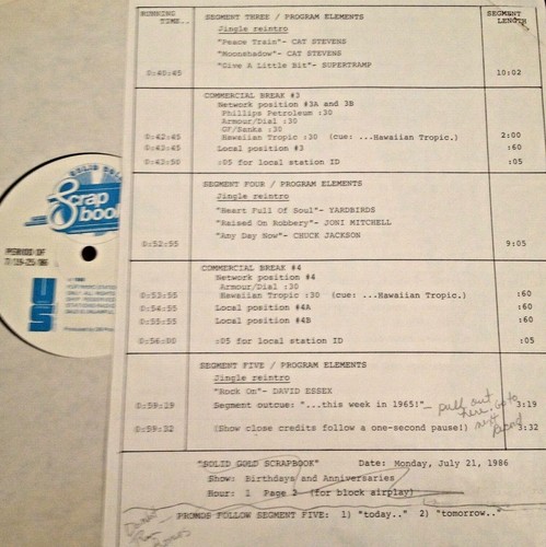 RADIO SHOW: BIRTHDAYS 7/21/86 SANTANA, BOB DYLAN, JONI MITCHELL, CAT STEVENS - Picture 2 of 2