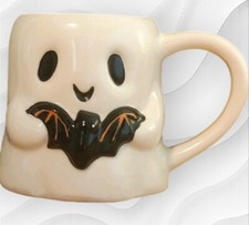 Halloween Ghost Mug - Cute Ceramic Coffee Cup with Bat - Spooky Season Decor
