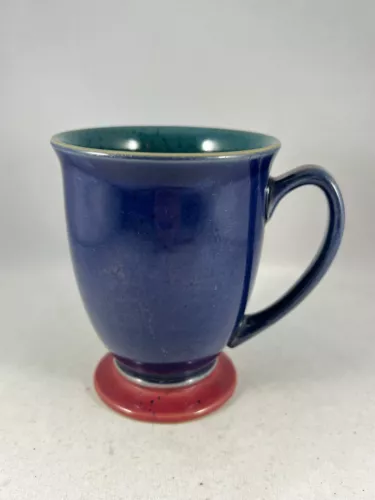 Denby England Harlequin Footed Coffee Mug Cup - Speckled Blue Stoneware