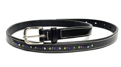 Women s Black Genuine Leather Equestrian Glass Crystals Horse Belt 32 