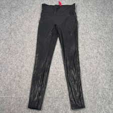 Spanx Black Faux Leather Coated Shaping Ankle Leggings Women's Size Medium