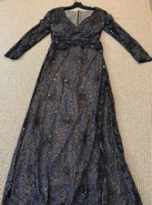 DESIGNER DAVID MEISTER LONG EVENING SPARKLY GREY DRESS SIZE 14 NWT