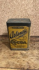 ANTIQUE VINTAGE A & P ATLANTIC COCOA TIN CAN WITH EARLY PAPER LABEL EMBOSSED LID