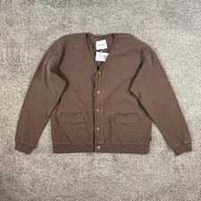 General Admission Mens Knit Thermal Cardigan  L Dark Taupe Button Up Brown New