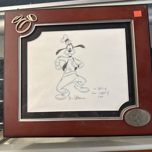 Disney Framed Goofy Original Sketch Signed Paul Banwer 2005 50th Anniversary