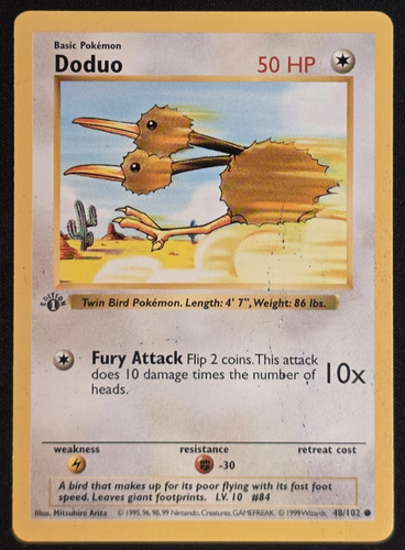 Doduo 48/102 1ère édition Pokémon Set de Base Sans Ombre MP