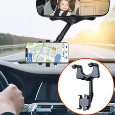 Universal 360° Car Rearview Mirror Mount Stand Holder Cradle For Cell Phone GPS