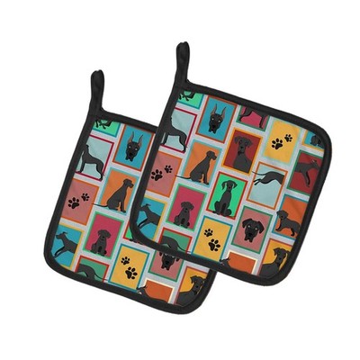 Lots of Black Great Dane Pair of Pot Holders Kitchen Heat Resistant Pot Holders