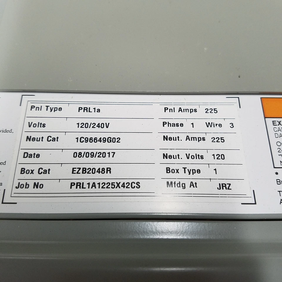 Eaton PRL1A1225X42CS Panelboard Interior, PRL1A, 120/240V, 225A, 1 Phase - NEW - Image 2 of 4