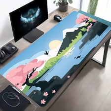 1pc Large Japanese Landscape Gaming Mouse Pad with Cherry Blossoms, Mount Fuji
