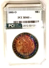 1885-O MS 65 + Bold Deep Rainbow Toned Morgan Dollar PCI