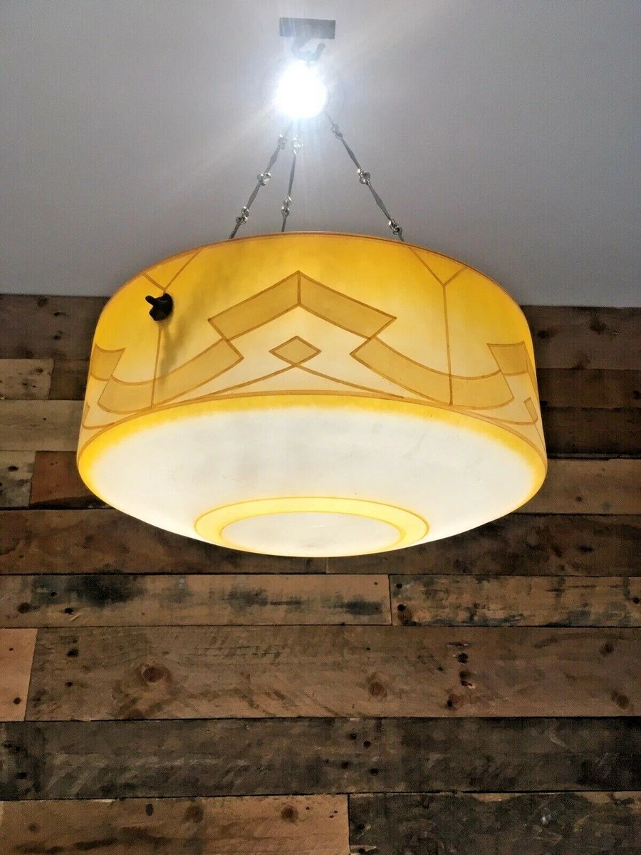 HUGE ART DECO 30 S GEOMETRIC DESIGN GLASS FLYCATCHER CEILING LAMP LIGHT SHADE