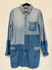 Current Elliott Denim Dress Color Block Blue Denim Long Sleeve SZ 2 Chest pocket
