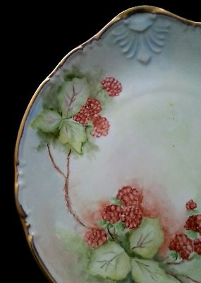 Vintage Ruffled Dish Raspberry Antique porcelain scalloped hand painted