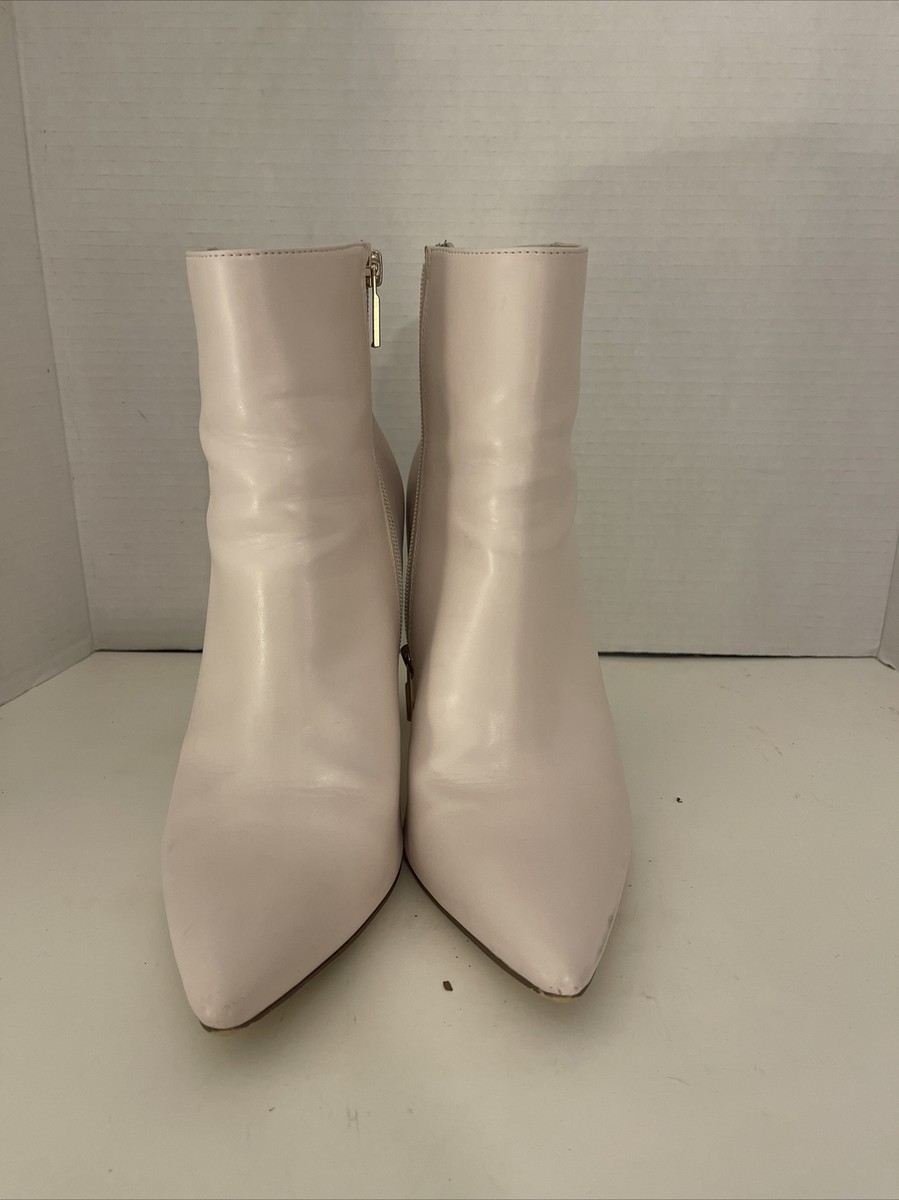 JUST FAB Women’s Rosamund Block Heel White Bootie (Size Zipper Boots