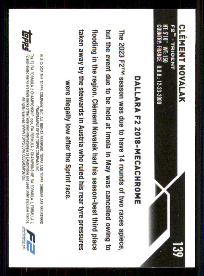 2023 Topps Chrome Formula 1 Purple Green Refractors #139 Clement Novalak CAR - Image 2 of 2