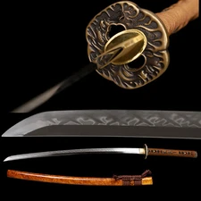 Japanese Handmade Samurai Katana Sword Full Tang Clay Tempered L6 Steel