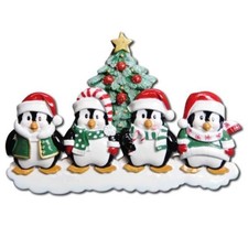 CUTE PENGUIN FAMILY OF 4 PERSONALIZED CHRISTMAS TREE ORNAMENT HOLIDAY KEEPSAKE