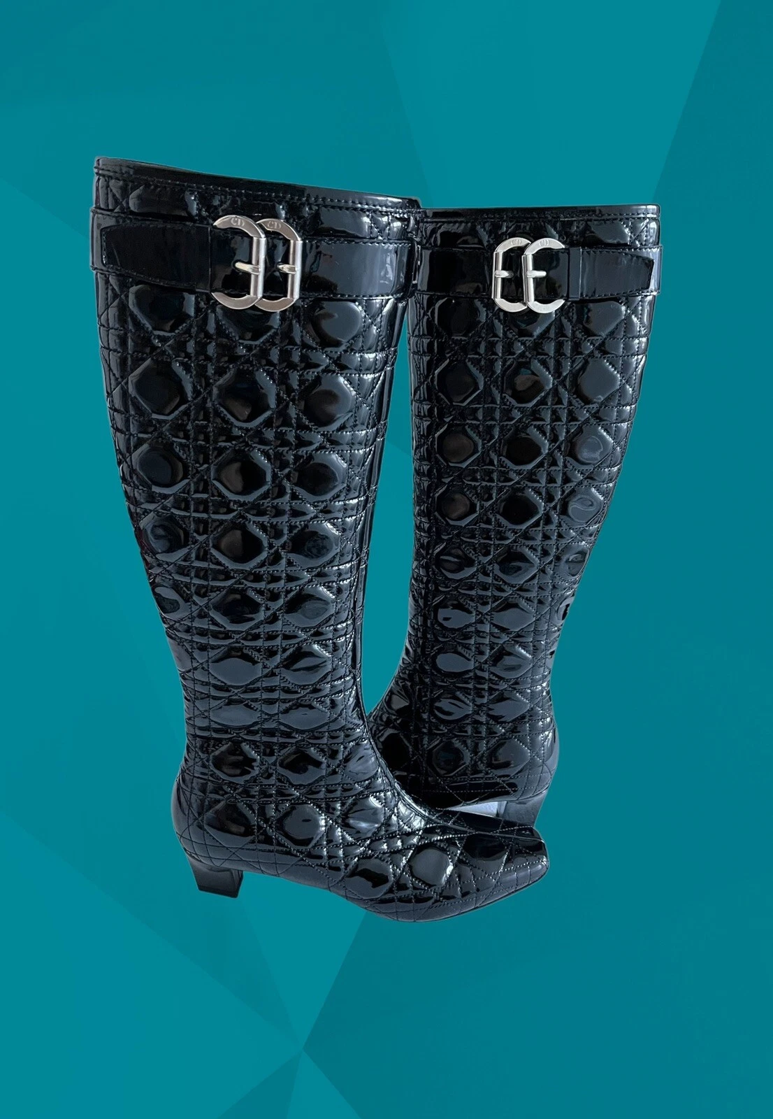 BOTTES EN CUIR VERNI NOIR CHRISTIAN DIOR ? CÔTÉ ITALIEN ZIPPÉ HAUTEUR GENOU 36/6