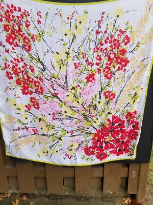 Vera Neumann Vintage Satin Scarf Floral Square Ladybug Signed - 45''