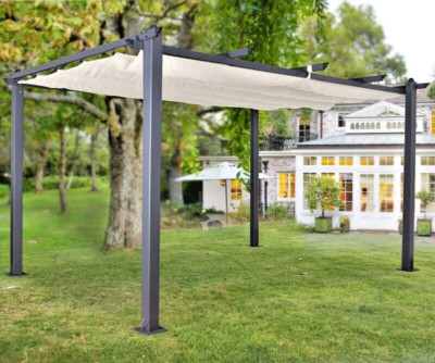 Premium Pavillon Luxor 3x4m KD beige-antrazit Alu Pergola massive Stützen 2025