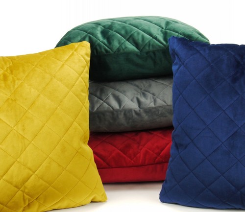 Diamond Quilted Velvet Cushion Cover Large or Standard With Plain Velvet Reverse - Picture 2 of 12