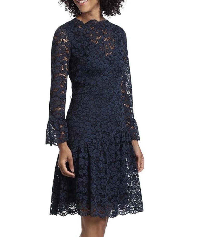 maggy london floral lace dress Maggy London Women's Pleat Floral-Lace Fit-and-Flare Dress