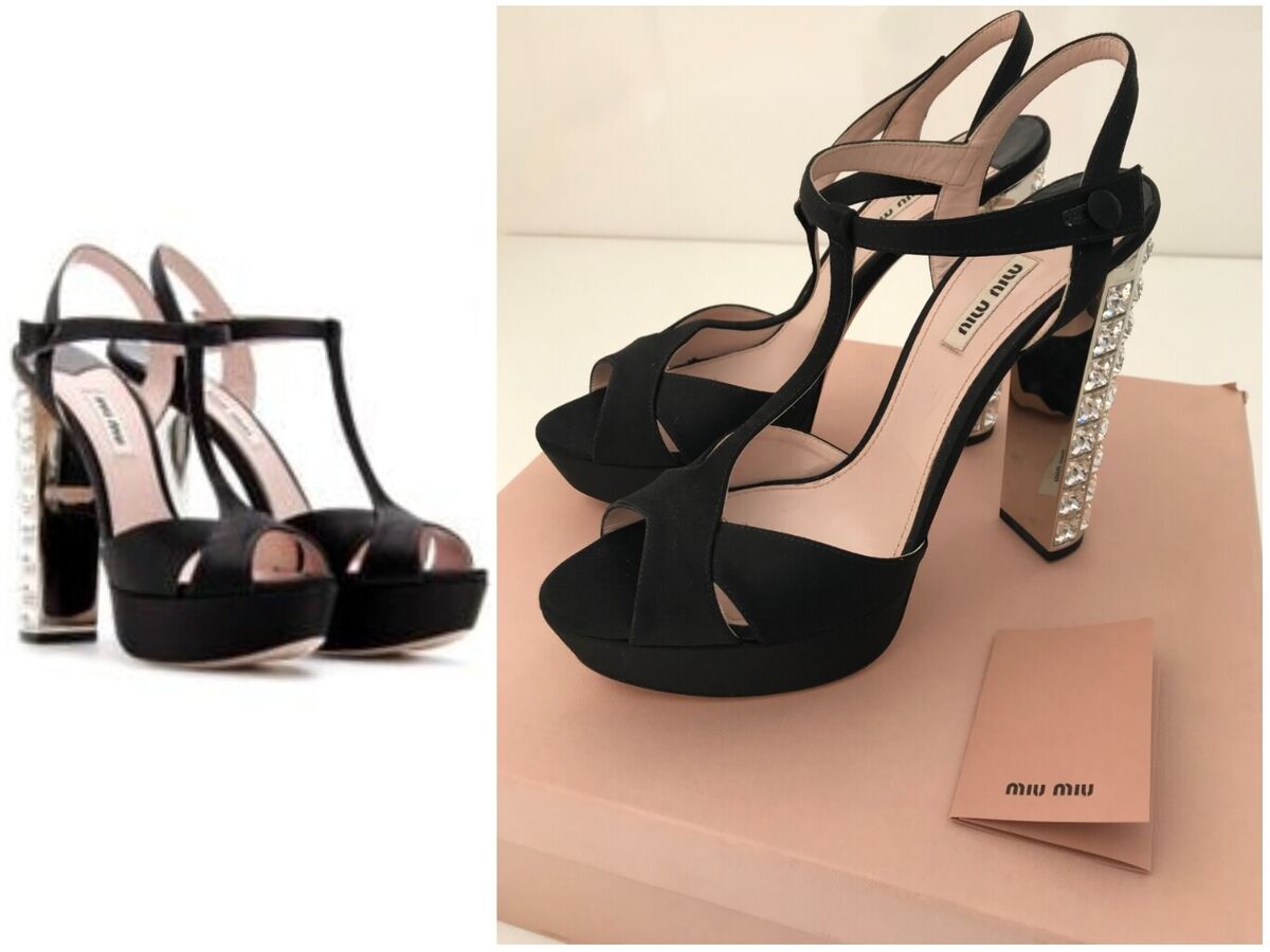 Miu Miu Womens Crystal Embellished Suede Platform High Heels Miu Miu Womens Crystal Embellished Suede Platform High Heels